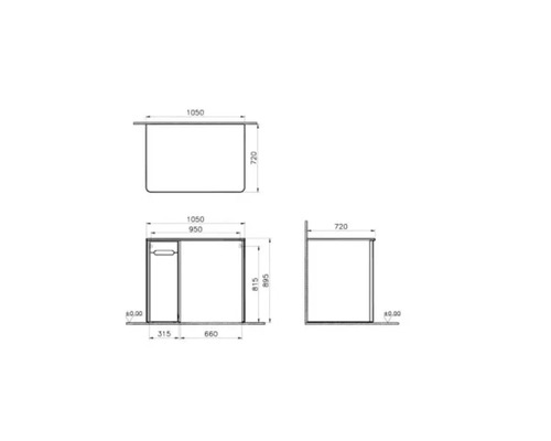 Dessin technique d''un meuble sous-lavabo avec dimensions