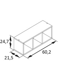Dessin technique d''une étagère murale à trois compartiments avec dimensions