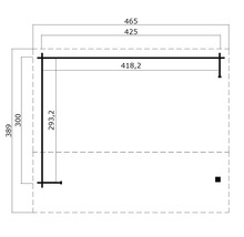 Technische Zeichnung mit Massangaben eines Gartenhauses