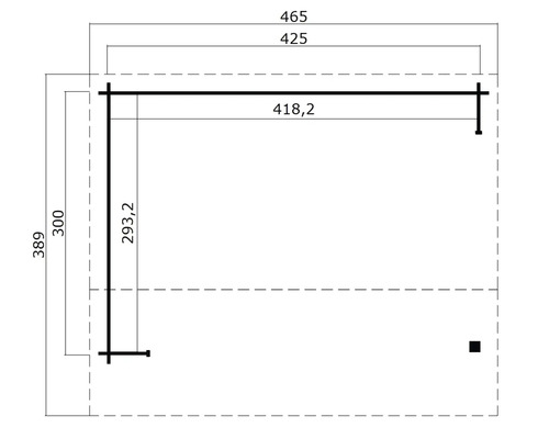 Technische Zeichnung eines Gerätehauses mit Maßangaben