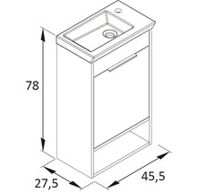 Meuble sous-lavabo avec les dimensions 78 x 45,5 x 27,5 centimètres en représentation schématique