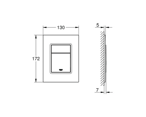 Technische Zeichnung einer Grohe Betätigungsplatte mit Maßangaben