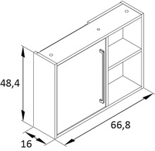 Dessin d''une armoire suspendue avec les dimensions 48,4 x 66,8 x 16 cm.