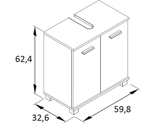 Dessin d''un meuble sous-lavabo avec dimensions
