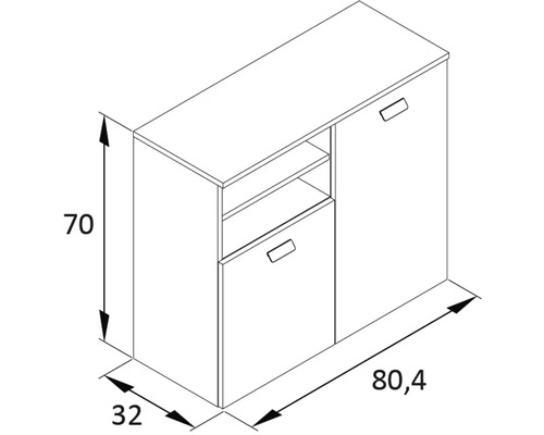 Schéma technique d''un buffet avec les dimensions 70 x 80,4 x 32 cm.