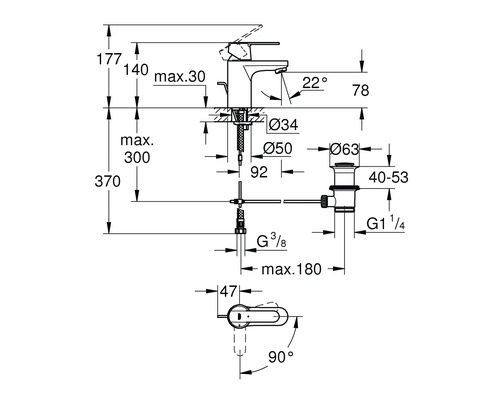 Dessin technique d''un robinet avec indications de dimensions