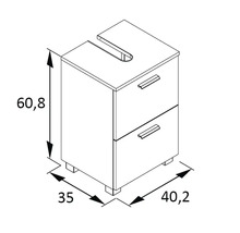 Dessin d''un meuble sous-lavabo avec dimensions.