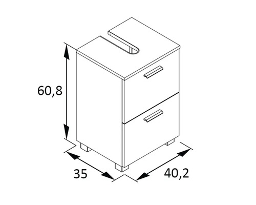 Dessin d''un meuble sous-lavabo avec dimensions.