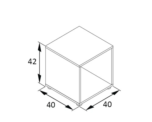 Image d''un cube d''armoire mesurant 42 sur 40 sur 40 centimètres.