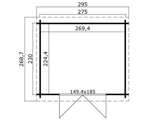 Dessin technique d''un abri de jardin avec dimensions