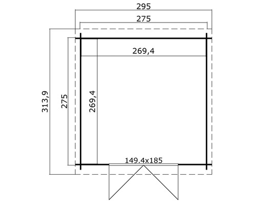Schéma technique d''une cabane de jardin avec dimensions