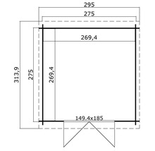 Plan d''un abri de jardin avec des mesures.