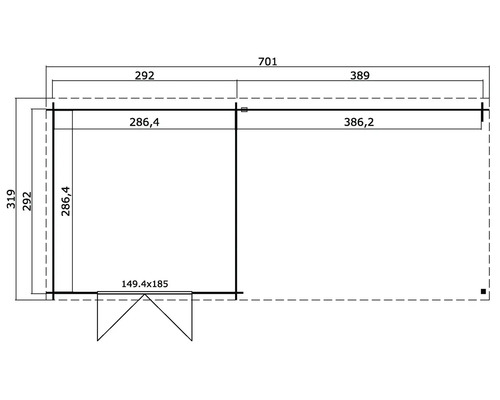 Plan d''un abri de jardin avec indications de dimensions