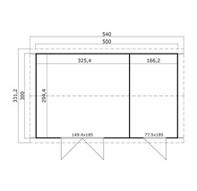 Dessin technique d''un abri de jardin avec des mesures.