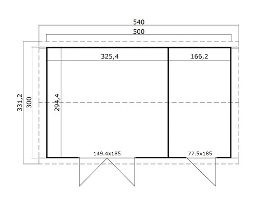 Dessin technique d''un abri de jardin avec des mesures.