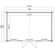 Dessin technique d''une cabane de jardin avec dimensions