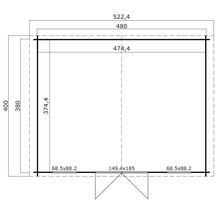 Plan d''un abri de jardin avec indications de dimensions