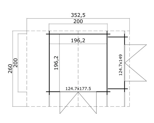 Plan d''un abri de jardin avec des indications de mesure