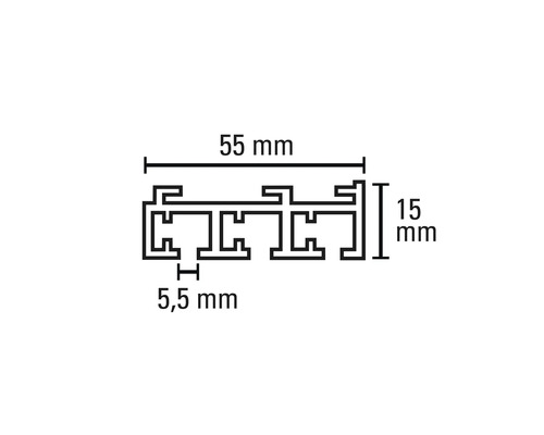 Technische Zeichnung eines Profils mit den Maßen 55 mm, 15 mm und 5,5 mm.