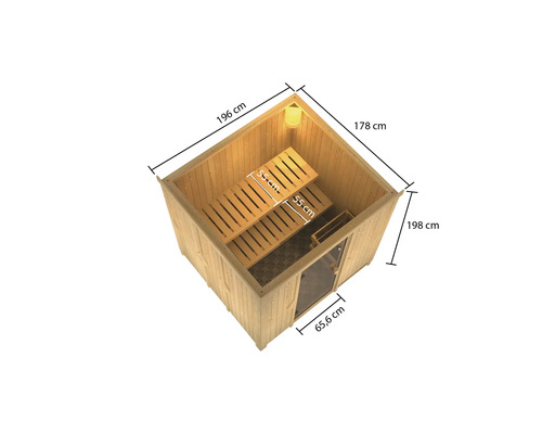 Illustration einer Sauna mit Massen für den Innenbereich.