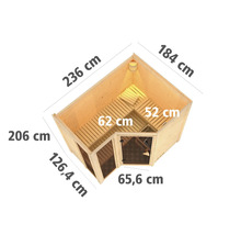 Vue de dessus du sauna d''angle avec dimensions