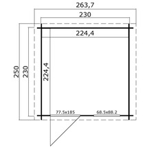 Dessin technique d''une cabane de jardin avec dimensions