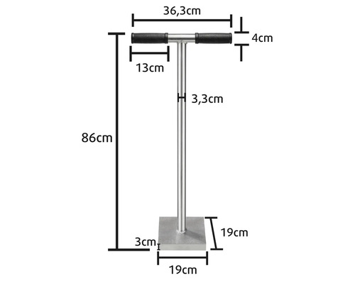 Abbildung mit Massangaben eines Bodeneinschlaggerätes