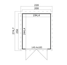 Dessin technique d''un abri de jardin avec dimensions