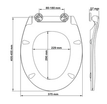 Dessin technique d''un siège de WC avec les dimensions