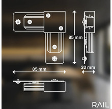 Technische Zeichnung eines Eckverbinders mit Maßangaben 85 Millimeter und 20 Millimeter