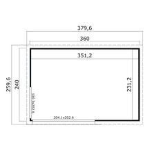 Dessin technique d'une structure rectangulaire avec des dimensions en centimètres