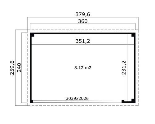 Plan technique d'un abri de jardin avec dimensions