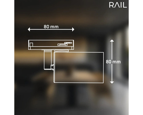 Technische Zeichnung eines RAIL Produkts mit Maßangaben 80 mm