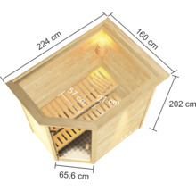 Sauna en madriers Woodfeeling Svea sans poêle avec couronne et porte vitrée coloris bronze