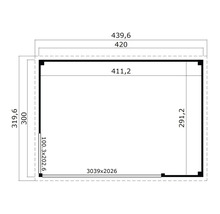 Plan d'un abri de jardin avec indications de dimensions