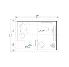 Plan d''un abri de jardin avec mobilier et dimensions