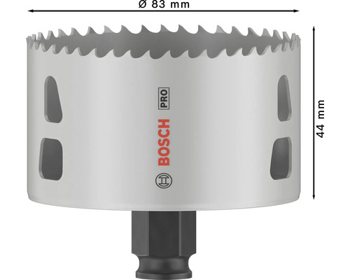 Embout de scie cloche avec un diamètre de 83 millimètres et une hauteur de 44 millimètres