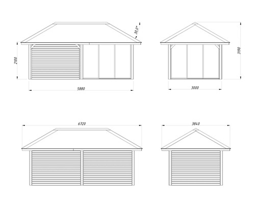 Schéma technique d''un abri de jardin avec dimensions