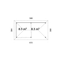 Grundrisszeichnung mit Maßangaben in Zentimetern und Flächenangaben in Quadratmetern