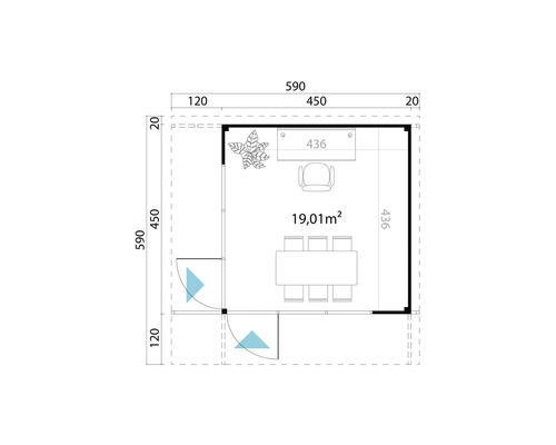 Plan avec indication de surface 19,01 mètres carrés