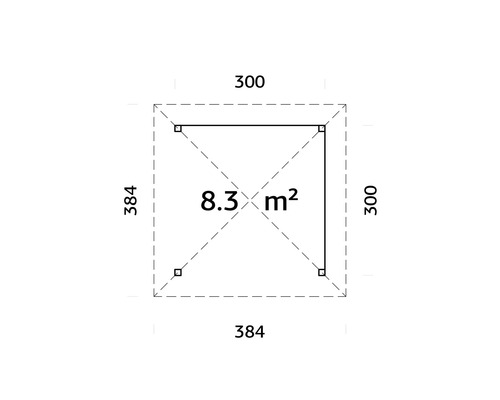 Plan avec dimensions : 300 x 384 cm, superficie de 8,3 mètres carrés