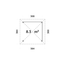 Plan avec une surface de 8.3 mètres carrés, côtés de 300 et 384