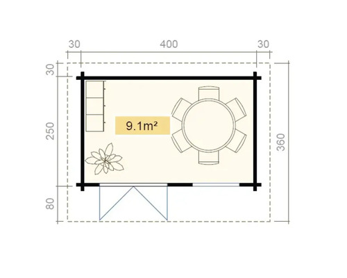 Plan d''un abri de jardin avec mobilier et dimensions