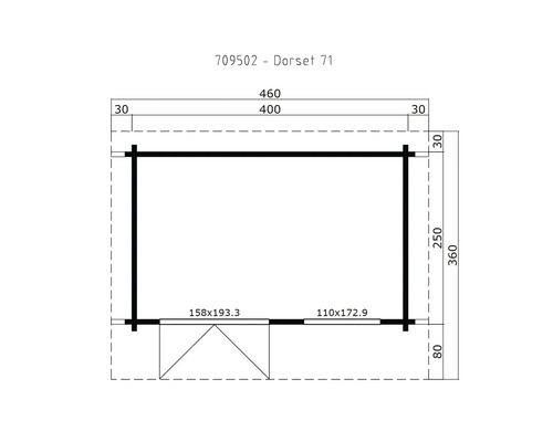 Plan d''aménagement cabane de jardin Dorset 71 avec indications de dimensions