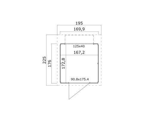 Plan détaillé d''un abri de jardin avec toutes les dimensions importantes.