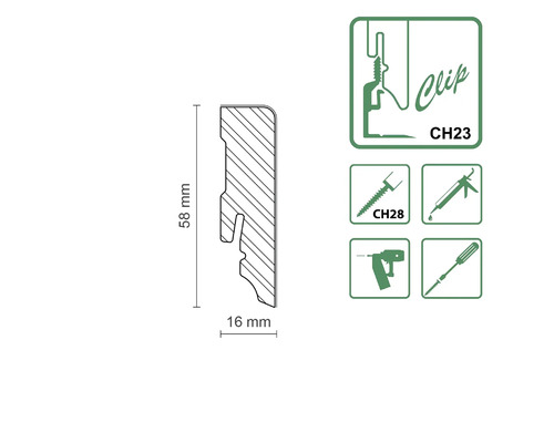 Coupe transversale d''un profilé de fixation de panneaux avec dimensions et symboles de montage