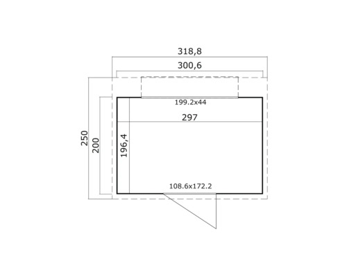 Schéma technique d''une remise de jardin avec dimensions
