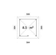 Plan avec dimensions : 300 x 384 cm, superficie : 8,3 mètres carrés