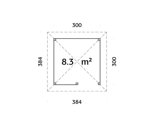Plan avec dimensions : 300 x 384 cm, superficie : 8,3 mètres carrés