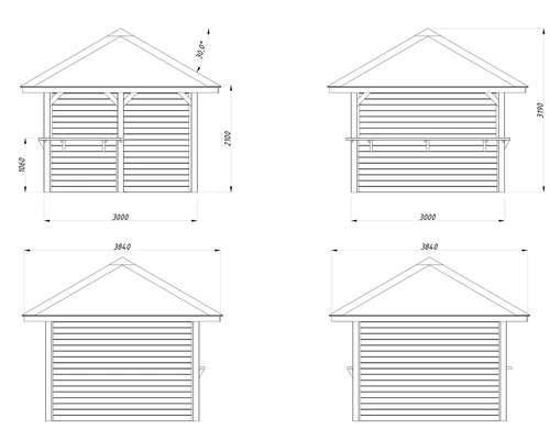 Dessin technique d''un pavillon de jardin avec dimensions.